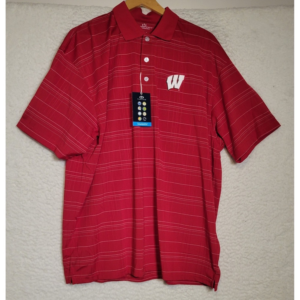 Vansport Performance Wisconsin Badgers Polo Shirt Size XL NEW NWT Red 1619